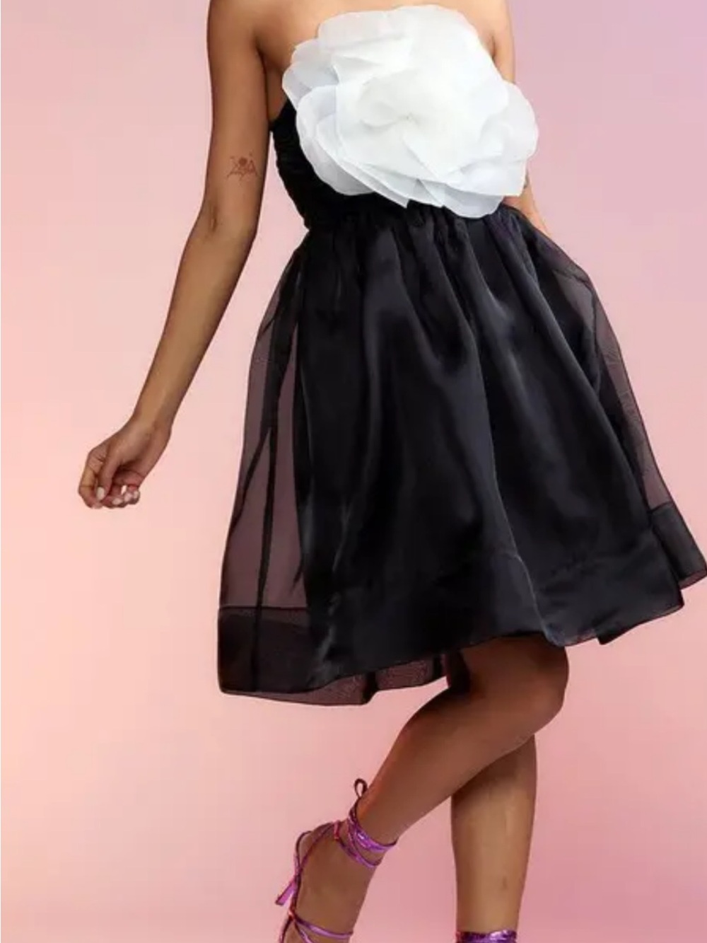 Cynthia Rowley Black Strapless Dress with White Floral Detail